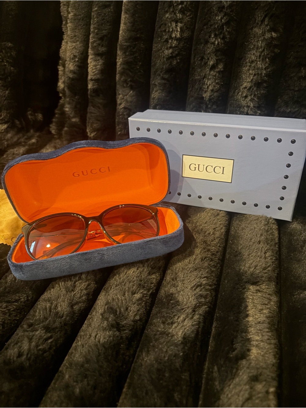 Gucci Women's Tortoiseshell Cat-Eye Sunglasses with Burnt Orange Accents - Picture 2 of 8